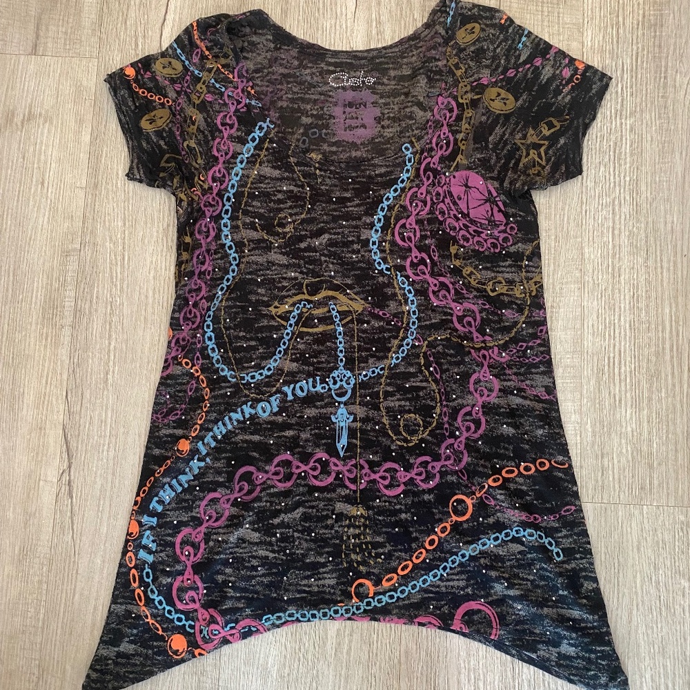 Vintage Custo Barcelona Shirt Paris Hilton Cyber Y2K Rhinestones Aria PLL - Sz 2